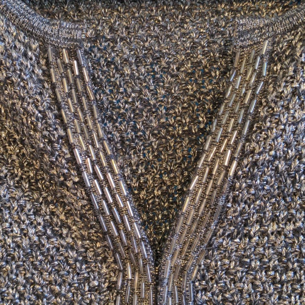 Charter Club Petite Silver Metallic Crochet Cardigan Sweater Size PM - Picture 2 of 11